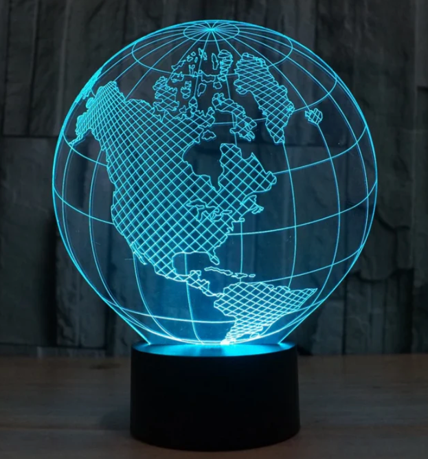 Globe 3D Colorful Gradient Nightlight - North and South America