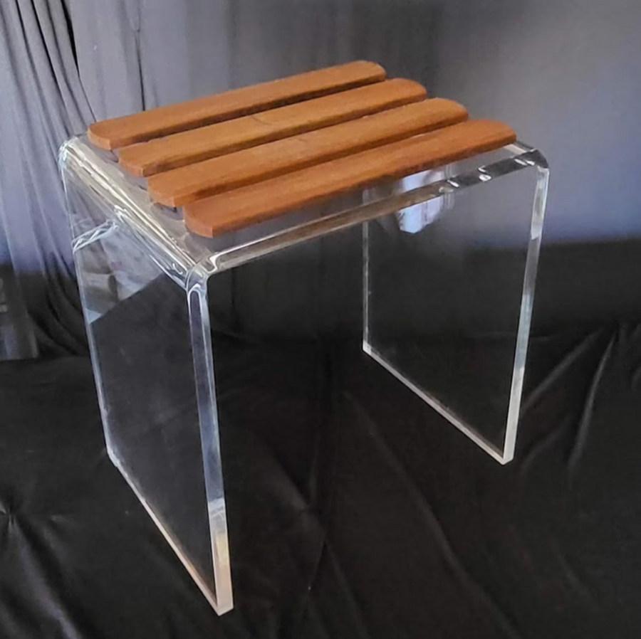 Acrylic Shower Stool with Teak Top