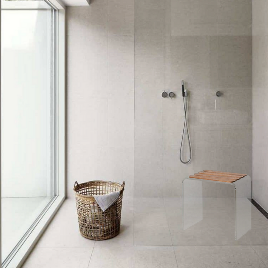 Acrylic Shower Stool with Teak Top