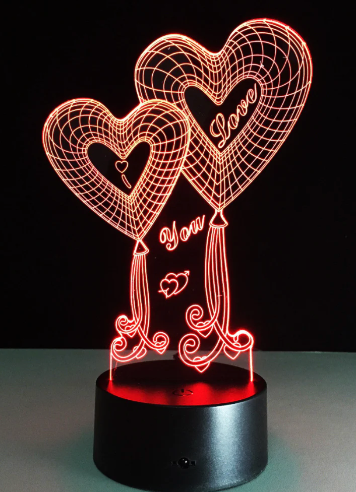 Valentine's Day Double Heart 3D Optical Illusion Lamp