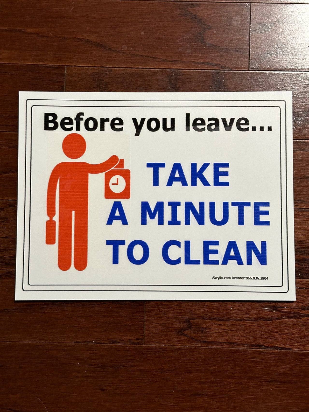 Before You Leave Take a Minute to Clean Sign