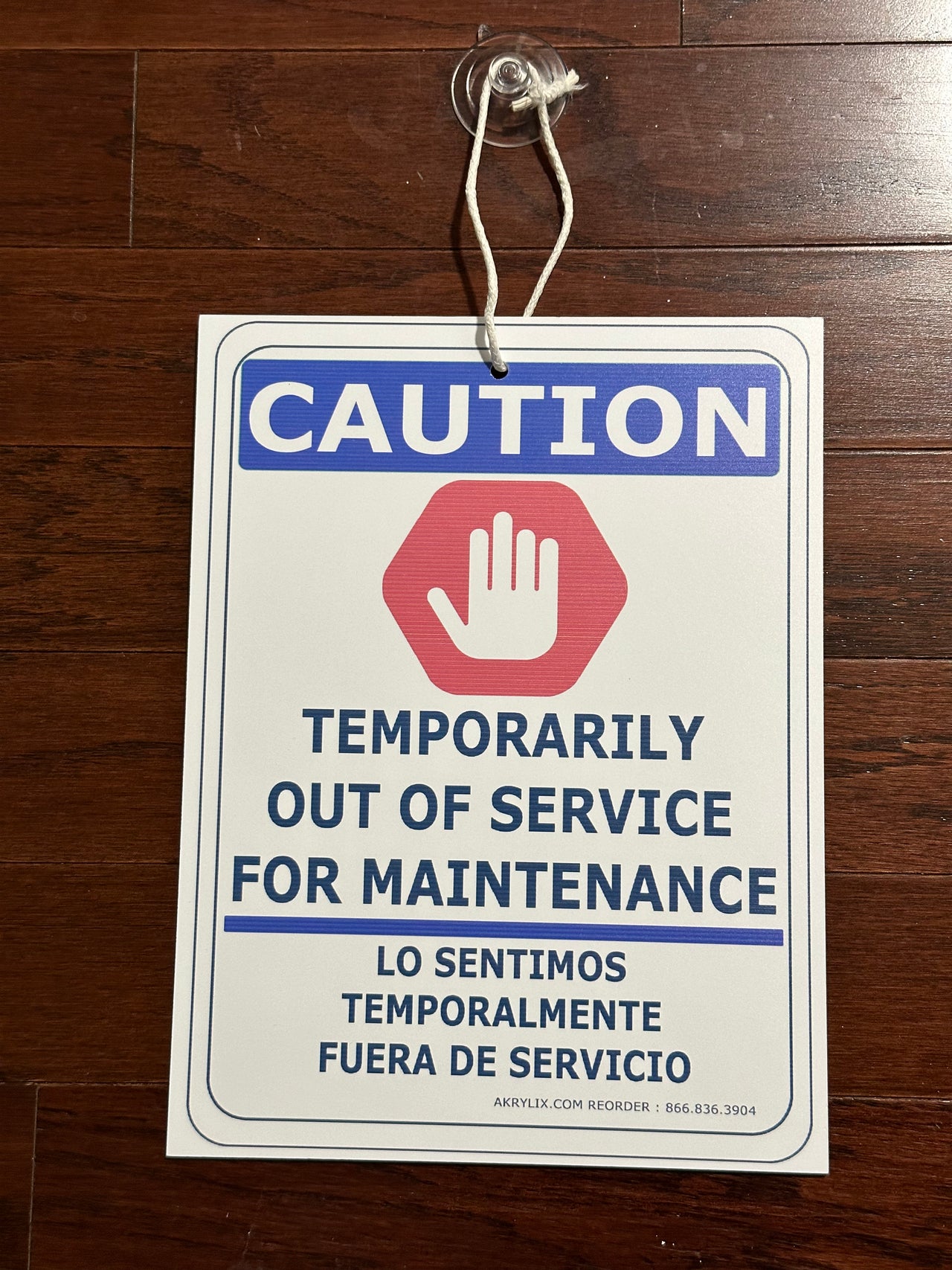 Caution Temporarily Out of Service for Maintenance Sign (English & Spanish)