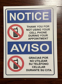 Thumbnail for Notice Thank You for Not Using Your Cell Phone During Your Appointment Sign Blue (English & Spanish)